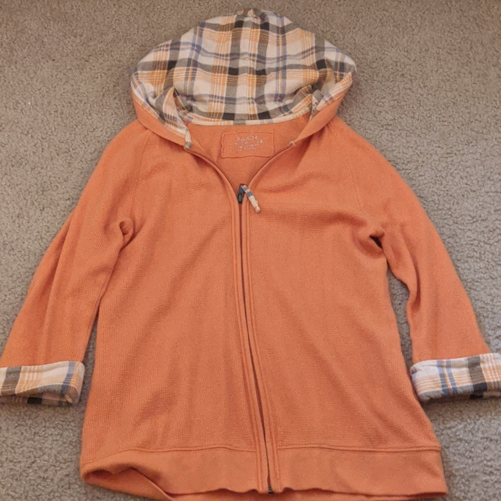 Orange Zip Up Sweater. Size S